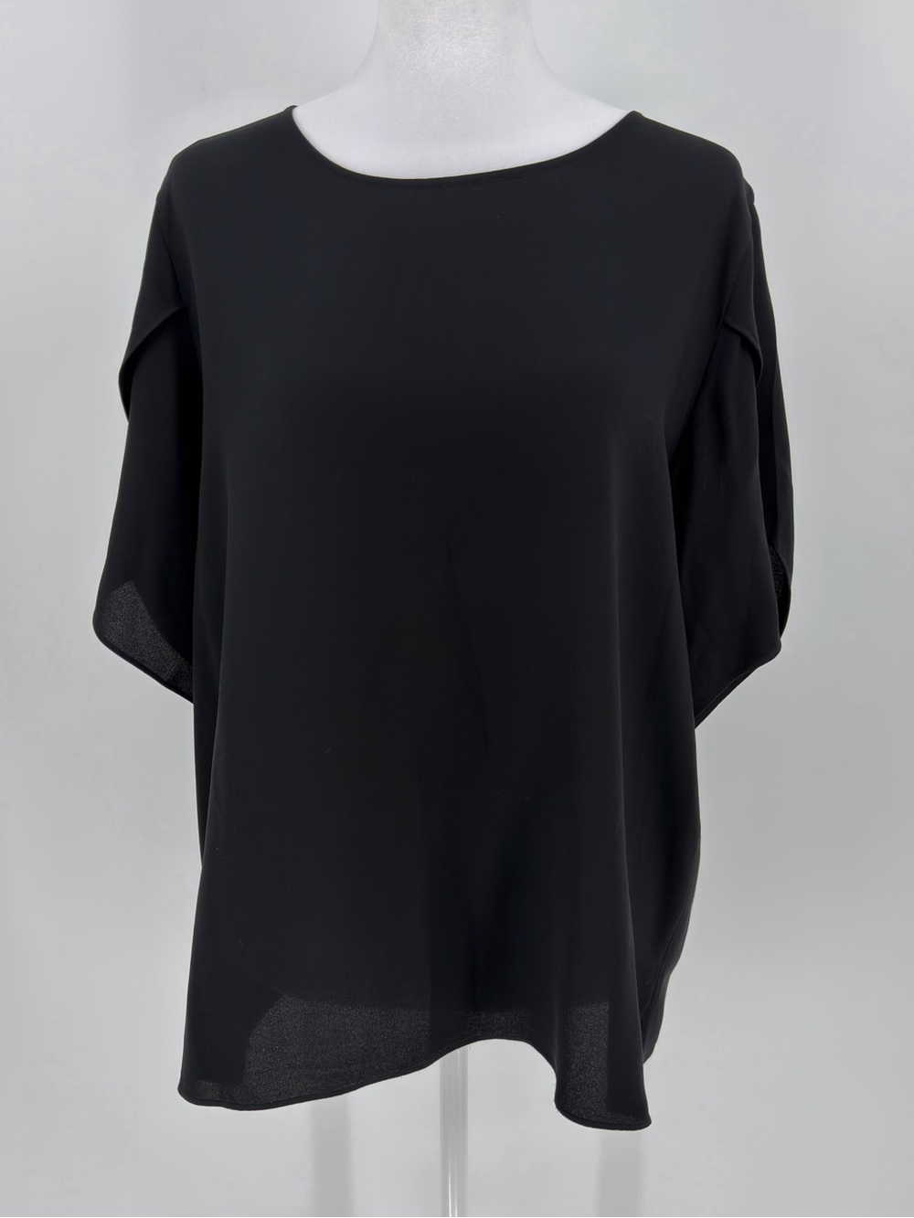 Eileen Fisher 100% Silk Black Flowy‎ Drapey Blouse With Slits Size M